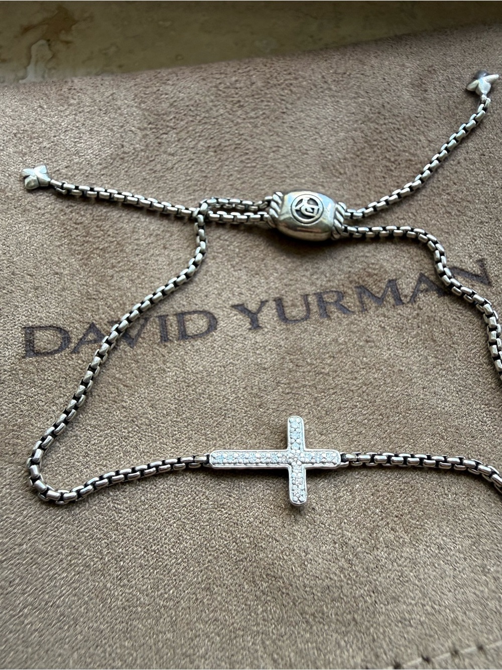 David Yurman Silver Cross Bracelet with Pavé Diamonds 💎